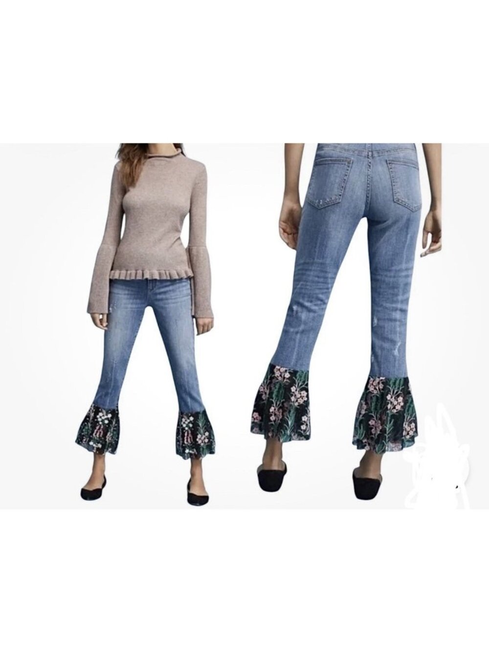 Anthropologie Pilcro Lettermen Floral Flounce Flare Denim Cropped Jeans Sz 4 27”